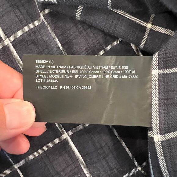 NWT Theory Men's Navy Irving Multi Standard-Fit Shirt in Ombré Grid Cotton -  L - Picture 9 of 9